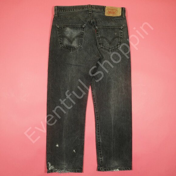 Vintage Levis 501 Jeans Mens 33 Black Original Fit Bleached Marked Faded 90s - Picture 3 of 9